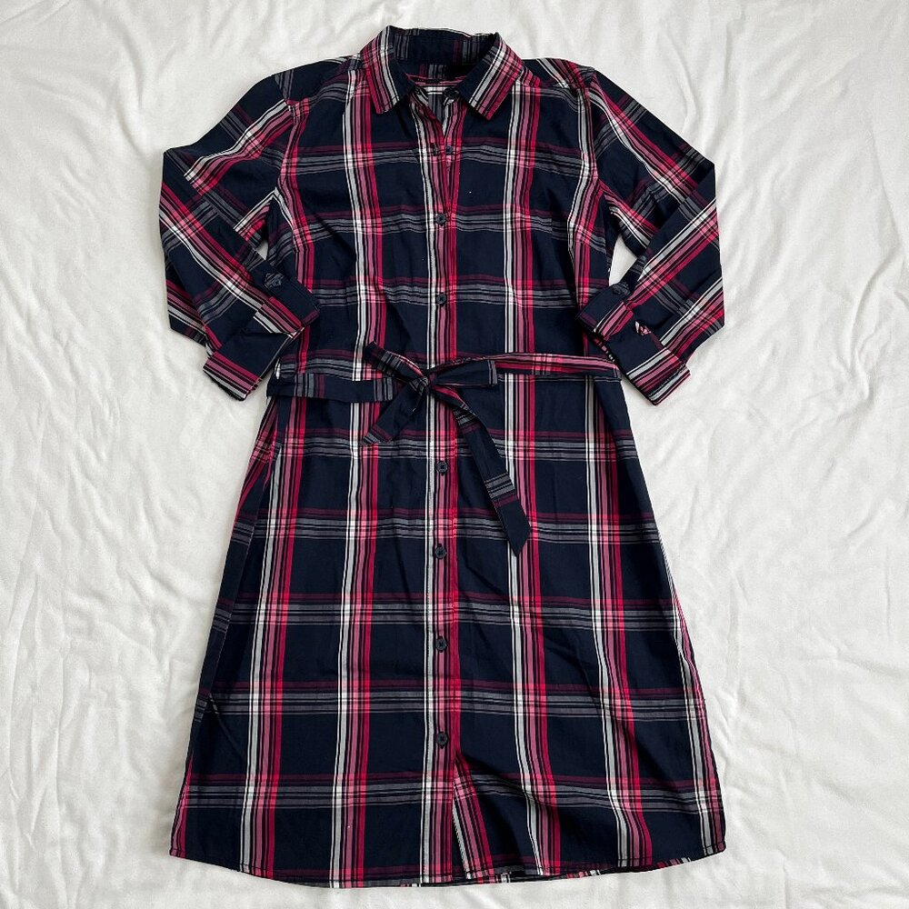 Tommy Hilfiger Navy Plaid Button Down Shirt Dress, Long Sleeved, Women's Small